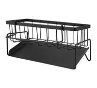 QWORK® Organizador Fregadero Cocina con Bandeja Autodrenante y Toallero Extraíble para Soporte de Esponja y Paños - Negro