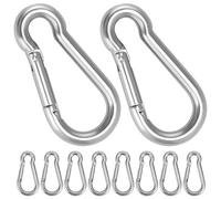 QWORK® Pack de 10 Mosquetones Pequeños 40x4mm, Acero Inoxidable 304, Resistencia 54 kg, Anticorrosión