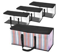 QWORK® Pack de 4 Bolsas para Guardar DVD, Espacio para 160 DVD, CD, Videojuegos, PVC Transparente y Tela de poliéster, con Cremallera y Asas reforzadas