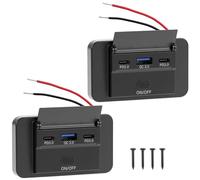 QWORK® Paquete de 2 enchufes USB para automóvil, Dual PD3.0 Tipo C 36W y QC3.0 USB 18W, Panel de Enchufe de Carga rápida con Interruptor para vehículos de 12V 24V, Camiones, autocaravanas y Marinos.