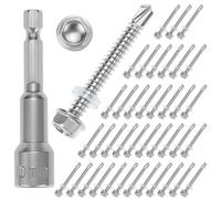 QWORK® Paquete de 40 tornillos autotaladrantes de 410 acero inoxidable de M6.3X50MM con 1 casquillo hexagonal
