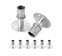 QWORK Pies con brida de acero inoxidable para tubos de 1 5/8 pulgadas, paquete de 8 patas de mesa ajustables con base redonda, pie con brida inoxidable para almacenamiento de armario, baño y