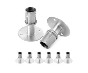 QWORK Pies con brida de acero inoxidable para tubos de 1 5/8 pulgadas, paquete de 8 patas de mesa ajustables con base redonda, pie con brida inoxidable para almacenamiento de armario, baño y