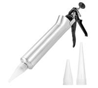 QWORK® Pistola para juntas de acero inoxidable para mortero/cemento/hormigón, Jeringa para mortero con 2 boquillas de plástico, 1 pistón adicional, 1 cuchara para mortero de acero inoxidable