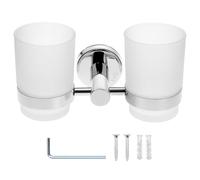 QWORK® Portacepillos de Dientes Pared, Porta Cepillo de Dientes de Acero Inoxidable 304, Porta Cepillos Dentales de Baño con 2 Vasos para Enjuague Bucal