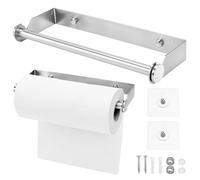 QWORK® Portarrollos Papel Cocina, Soporte Toalla versátil Acero Inoxidable 304 perforación/Autoadhesivo, para Cocina y baño