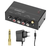 QWORK® Preamplificador de phono, amplificador estéreo de DC 12V con salidas RCA y de 6.35