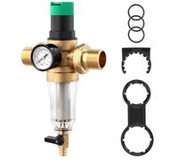 QWORK® Reductor de Presion Agua 1 Pulgada, Latón Regulador Presión de Agua con Manómetro, Válvula de Regulador de Presion de Agua con Filtro de Pantalla Autolimpieza