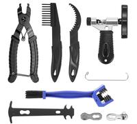 QWORK® Reparación de cadena bicicleta kit, incluye herramienta para cadena, cepillo de limpieza y 5 remaches, para cadenas de bicicleta de 6 a 12 velocidades