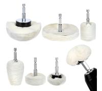 QWORK® Rueda de Pulido para Taladro, 6 Piezas Rueda de pulir de Algodón con Ejes de 1/4" para Aluminio, Cromo, Acero Inoxidable