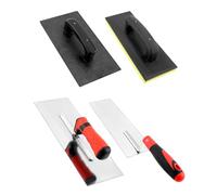 QWORK® Set de 4 piezas para trabajos de enlucido, llana de plástico para hormigón, llana de enlucido de acero inoxidable, llana de alisado de acero inoxidable 300x120 mm y llana de goma esponjosa