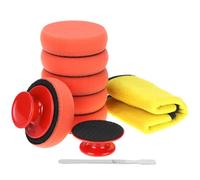 QWORK® Set de esponjas pulidoras para Auto de 90 mm, 6 esponjas pulidoras para Auto + 2 Mango Antideslizante + 1 paños de Microfibra, para pulir y encerar Autos