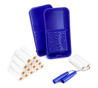 QWORK® Set de rodillos y bandejas de pintura - 16 rodillos de espuma de 11 cm rectos, 2 soportes rodillos, 2 bandejas pintura