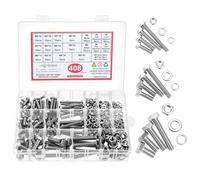 QWORK® set de tornillos de 408 piezas 304 acero inoxidable A2-70 - tornillos hexagonales M5 M6 M8 con tuercas y arandelas.