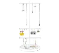 QWORK® Soporte de joyería ajustable de metal 24-42 cm para collares, pulseras, aretes - Capacidad de 68 orificios para 34 pares de aretes