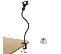 QWORK Soporte de micrófono de escritorio con cuello de cisne con abrazadera de escritorio resistente, adaptador de tornillo de 3/8 a 5/8 pulgadas incluido, brazo de micrófono ajustable de 360°,