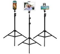 QWORK® Soporte de trípode para Tablet Plegable, Compatible con 4.7-13" iPad Pro, Air, Mini, iPhone y más, Altura de 54 cm a 160 cm, rotación de 360°