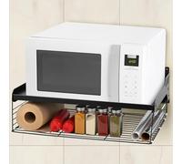 QWORK® Soporte microondas pared, 2 niveles estanteria microondas metal de, 55x35x11 cm soporte microondas con cesta de almacenamiento
