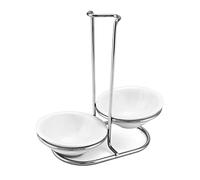 QWORK Soporte para cucharas de pie, soporte para cubiertos de cerámica, soporte vertical para cucharas con estante de acero inoxidable plateado y bandeja de goteo para organización de estufas y mostradores de cocina