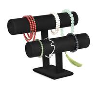 QWORK® Soporte para pulseras con barra en T de 2 niveles Soporte para joyas para pulseras, relojes y collares - Expositor de joyas de terciopelo de felpa