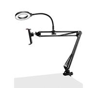 QWORK® Soporte para teléfono con Anillo de luz, Abrazadera de Montaje para teléfono en el Escritorio, para transmisión en Vivo, grabación de Video, enseñanza en línea