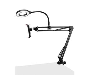 QWORK® Soporte para teléfono con Anillo de luz, Abrazadera de Montaje para teléfono en el Escritorio, para transmisión en Vivo, grabación de Video, enseñanza en línea
