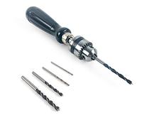 QWORK® Taladro de Mano y 5 pcs Micro Brocas (1,5-5 mm), Mini Taladro Manual Kit para para Madera, Resina, Joyería, Nogal, Ámbar, Cera de Abejas