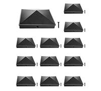 QWORK Tapas de aluminio para postes de valla, paquete de 12 tapas decorativas de 5.5 x 5.5 pulgadas con bola superior, para poste de madera nominal, color negro