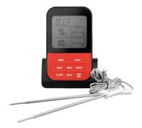 QWORK® termometro barbacoa, meat thermometer, termometro digital cocina, con 2 sensores de temperatura, temporizador y pantalla LCD, ideal para barbacoa, horno y camping, pilas no incluidas