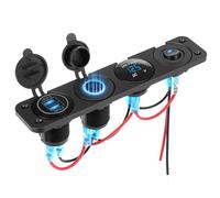 QWORK® Toma USB de 12 V, cargador de coche con puerto USB PD3.0 dual, encendedor de cigarrillos, voltímetro LED, panel de interruptores, para 12V-24V barcos, autocaravanas y vehículos