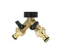 QWORK Válvula de Doble Salida para Grifo, Distribuidor 2 Vías de 3/4" de latón con válvulas de Cierre en Cada Lado y Dos Conectores rápidos, Estándar Europeo