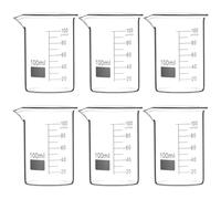 QWORK Vaso de vidrio resistente de 100 ml, forma baja, 6 piezas, vidrio de borosilicato 3.3 con graduación impresa y punto de marcado extra grande