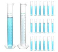 QWORK Vasos de precipitados de plástico de polipropileno de 100 ml, vasos de prueba de laboratorio con base hexagonal, paquete de 20 cilindros de medición transparentes de doble cara, proyectos