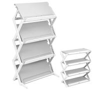 QWORK® Zapatero plegable de 4 niveles, zapatero plegable extensible multiusos para puerta de entrada, apartamentos, garaje, plástico duradero, gris