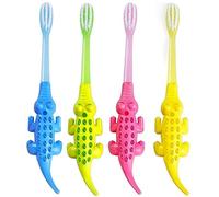 QWPYDXN Cuidado Bucal Cepillo de Dientes para niños con Forma de cocodrilo, Cepillo de Dientes Manual para niños de 3 a 10 años, Paquete de 4 cepillos de Dientes