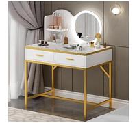 QWPYDXN Delicado Tocador con Estructura de Metal, Mesa de Maquillaje con Espejo Iluminado y 2 cajones, Juego de tocador con diseño de Escritorio Espacioso, Blanco Juego De Tocador