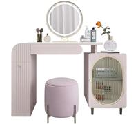 QWPYDXN Delicado Tocador Rosa, Mesa de Maquillaje con Espejo y cajones de Madera Maciza, gabinete Lateral Ajustable, Juego de tocador de Escritorio, Enchufe Empotrado Juego De Tocador
