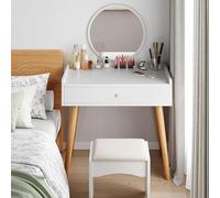 QWPYDXN Delicado Tocador Simple Blanco, Escritorio de tocador con diseño de Patas Altas, Juego de tocador, Mesa de Maquillaje con Espejo Iluminado LED y cajones a Prueba de Polvo Juego De Tocador