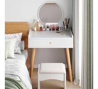 QWPYDXN Delicado Tocador Simple Blanco, Escritorio de tocador con diseño de Patas Altas, Juego de tocador, Mesa de Maquillaje con Espejo Iluminado LED y cajones a Prueba de Polvo Juego De Tocador