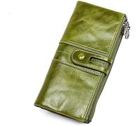 QWPYDXN Nuevo Cartera con Cremallera Larga, monederos de Cuero Genuino, Bolsos de Mano para Hombre, Ranuras para Tarjetas, Soporte para teléfono móvil, Bolsillo Unisex Verde Cartera