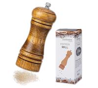 Qwrqwr Molinillo de pimienta de madera de roble, molinillo de sal para sal gruesa, molinillo de especias ajustable con grosor ajustable, molinillo manual para cocina