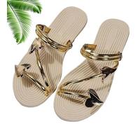 QWSYGH Elegant Women's Heart Shaped Flat Sandals, Outdoor Non-slip Open Toe Beach Soft Sole Comfy Lightweight Shoes (Gold,41)