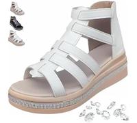 QWSYGH Rhinestone Decor Wedge Sandals, Orthopedic Platform Sandals for Women with Arch Support Open Toe Casual Wedge Sandal (White,40.5)