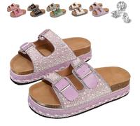 QWSYGH Women's Versatile Rhinestone Platform Slippers, Fashionable Casual Double Buckles Comfortable Open Toe Platform Slipper (Purple,38)