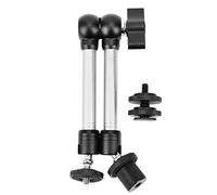 QWUUYEC Base Ajustable Universal para Brazo de 11in, Soporte con Tornillo 1 / 4in para Cámara y Monitor LCD, Rojo - Material de Aluminio Resistente, Ajuste de Ángulo 360° (11 Pulgadas de Plata)
