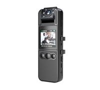 QWUUYEC Cámara Corporal 1080P con Lente Giratoria 180°, Visión Nocturna IR, Alarma de Un Botón, Clip Trasero y Correa de Cuello - Grabación HD y Audio, Uso Portátil para Seguridad y Viajes