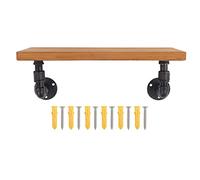 QWUUYEC Estante montado en la Pared, Tablero de Madera Maciza, Tubo de Hierro Forjado, estantes flotantes Retro, Estante de Pared para Bar en casa (Tapa única)