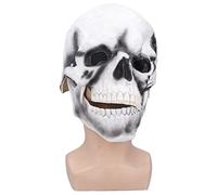 QWUUYEC Máscara De Calavera Terrorífica De Halloween Para Adultos, Casco De Látex Con Ojos Que Brillan Y Barbilla Móvil - Diseño Realista, Material Seguro Y Cómodo, Ideal Para Fiestas De (Blanca)