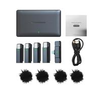 QWUUYEC Micrófono Inalámbrico 2.4G, Clip - on con 4 Micrófonos, Cancelación Inteligente de Ruido, Transmisión 100M, Conexión Automática para Android Tipo - C (Iluminación)