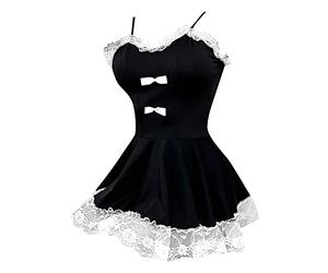 QWUVEDS Oktoberfest 2022 - Disfraz de sirvienta para sirvienta, varios tamaños a elegir, juego de encaje seductor, lencería divertida, ropa de dormir para mujer, conjunto sexy corto, Negro , L